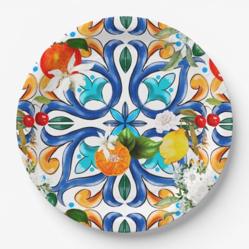 Summer Sicilian tiles majolicaceramic tile  Paper Plates