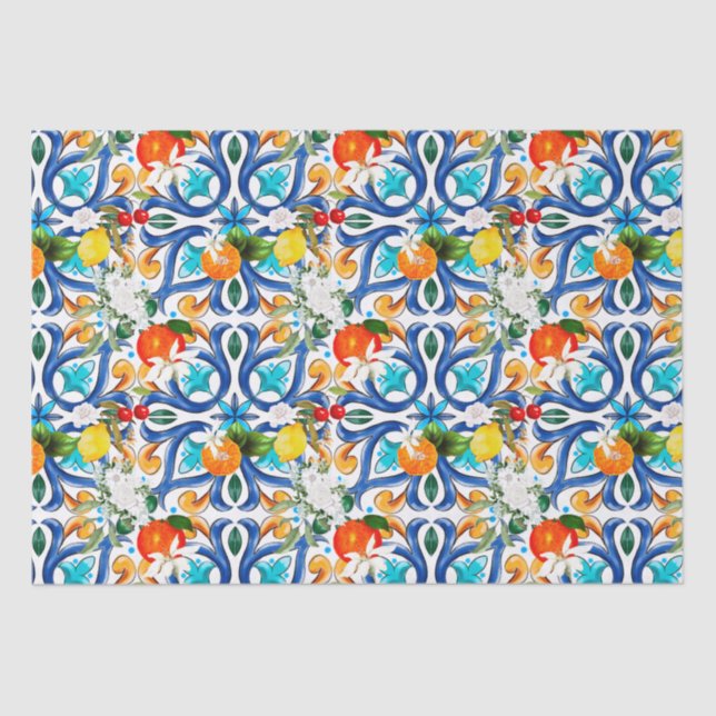 Summer ,Sicilian tiles ,majolica,ceramic tile  Tissue Paper (Front)