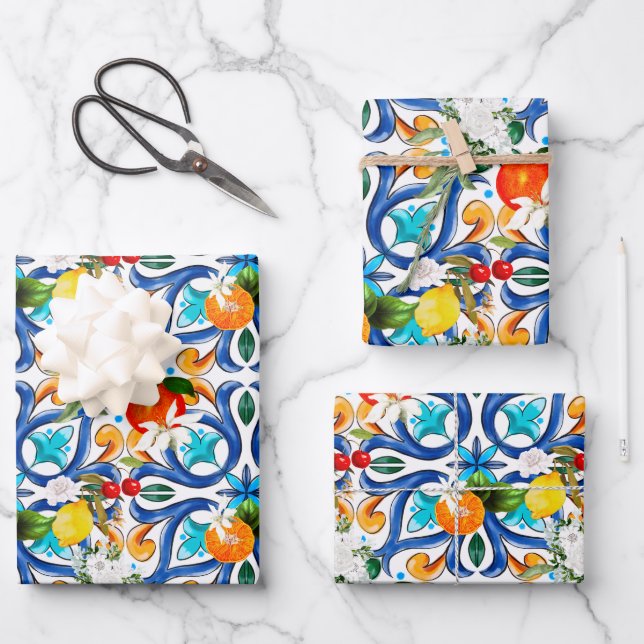 Summer ,Sicilian tiles ,majolica,ceramic tile  Wrapping Paper Sheets (Front)
