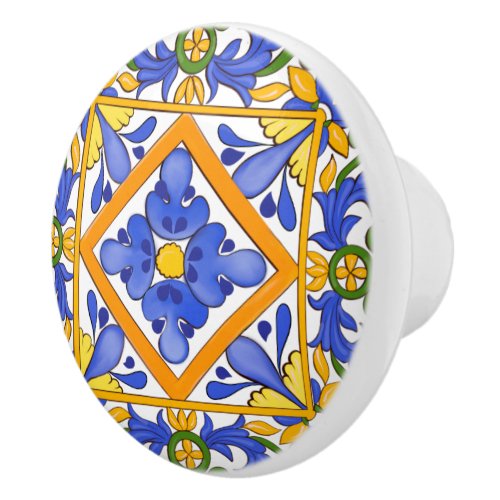 Summer Sicilian tiles majolicaMediterranean   Ceramic Knob