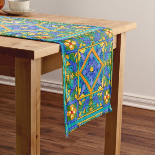 Summer Sicilian tiles majolicaMediterranean  Short Table Runner