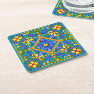 Summer ,Sicilian tiles ,majolica,Mediterranean Square Paper Coaster