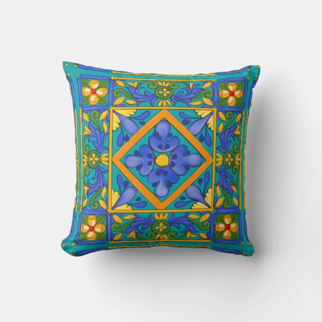 Summer ,Sicilian tiles ,majolica,Mediterranean   Throw Pillow (Front)