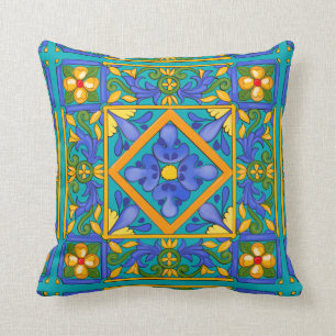 Summer ,Sicilian tiles ,majolica,Mediterranean Throw Pillow