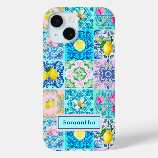 Summer Sicilian turquoise colorful azulejo Amalfi Case-Mate iPhone Case (Back)