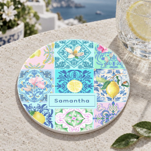 Summer Sicilian turquoise colorful azulejo Amalfi Coaster