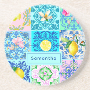 Summer Sicilian turquoise colorful azulejo Amalfi Coaster