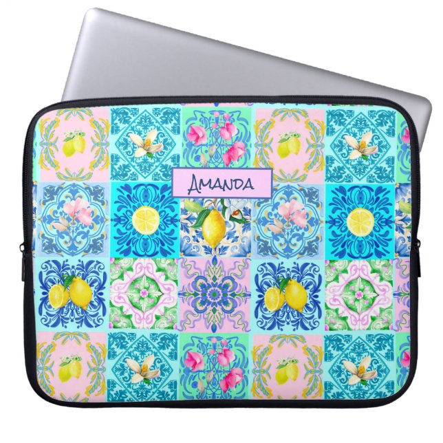 Summer Sicilian turquoise colorful azulejo Amalfi Laptop Sleeve (Front)