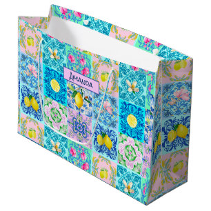 Summer Sicilian turquoise colorful azulejo Amalfi Large Gift Bag