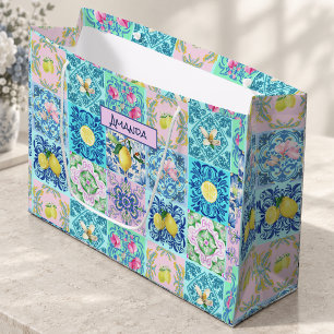 Summer Sicilian turquoise colorful azulejo Amalfi Large Gift Bag