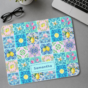 Summer Sicilian turquoise colorful azulejo Amalfi Mouse Pad