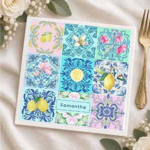Summer Sicilian turquoise colorful azulejo Amalfi Napkins