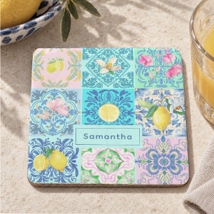Summer Sicilian turquoise colorful azulejo Amalfi Stone Coaster