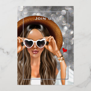 Summer Silver Faux Bokeh Bachelorette Party Foil Invitation