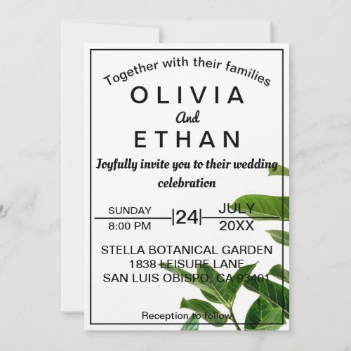 Summer simple calligraphy green Wedding Invitation