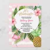 Summer sip and see, pink gold meet greet baby girl invitation (Front/Back)