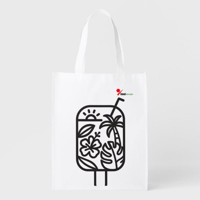 Summer Sips Reusable Grocery Bag | Tropical Beach  (Front)