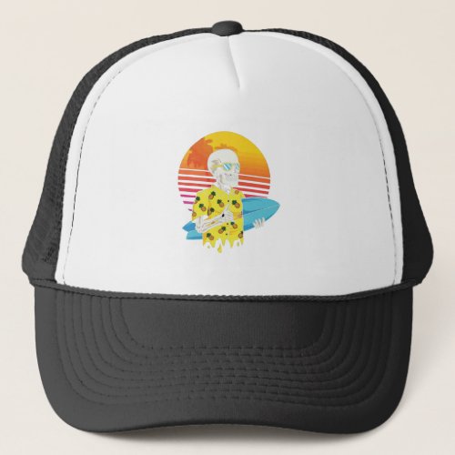 Summer Skull Surfing Trucker Hat