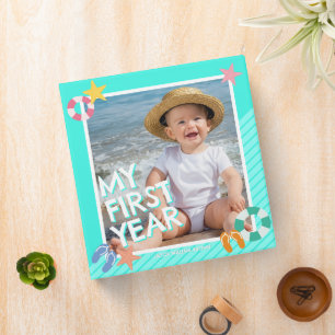 Summer Sky Blue Boys 1st Birthday 3 Ring Binder