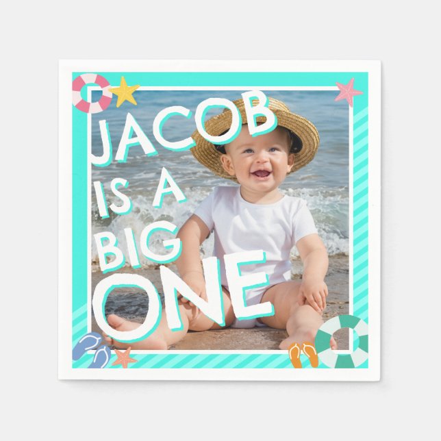 Summer Sky Blue Boys 1st Birthday  Napkins (Front)