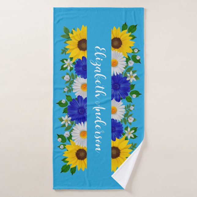 Summer Sky Blue Floral Bath Towel (Bath Towel)