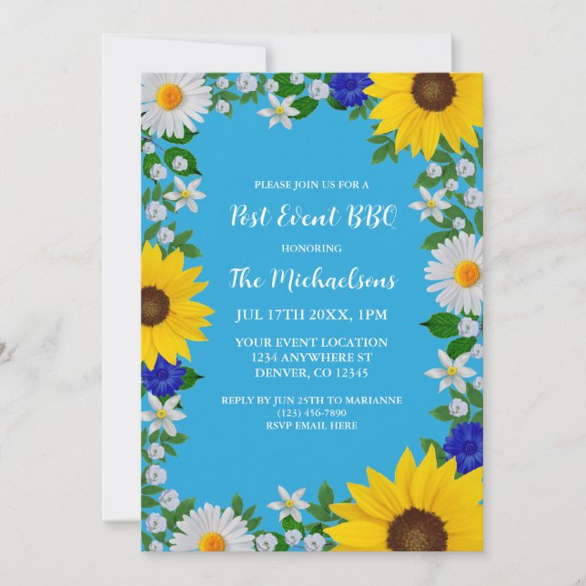 Summer Sky Blue Floral Post Wedding BBQ Invitation (Front)