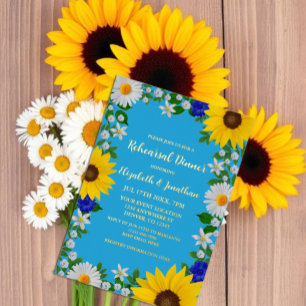 Summer Sky Blue Floral Rehearsal Dinner Foil Invitation