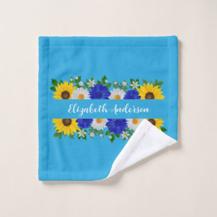 Summer Sky Blue Floral Wash Cloth