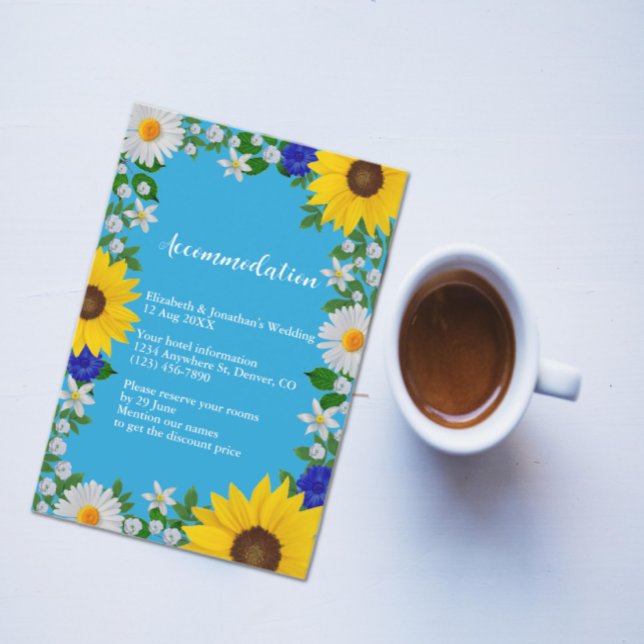 Summer Sky Blue Floral Wedding Accommodation Enclosure Card (Creator Uploaded)