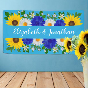 Summer Sky Blue Floral Wedding Banner