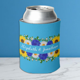 Summer Sky Blue Floral Wedding Can Cooler