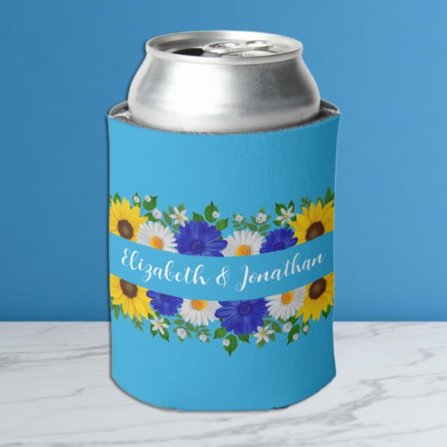 Summer Sky Blue Floral Wedding Can Cooler (Creator Uploaded)