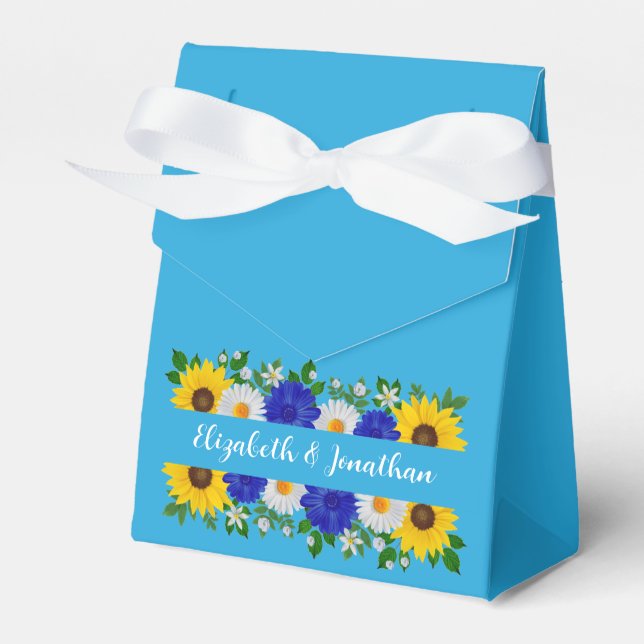 Summer Sky Blue Floral Wedding Favor Boxes (Front Side)