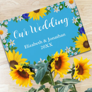 Summer Sky Blue Floral Wedding Guest Book