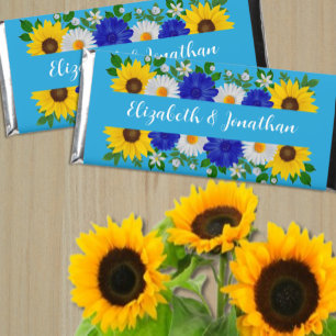 Summer Sky Blue Floral Wedding Hershey Bar Favors