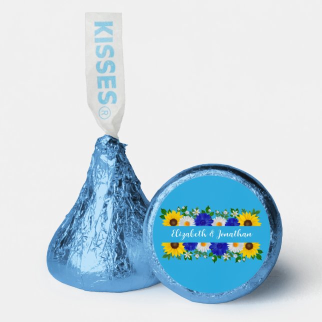 Summer Sky Blue Floral Wedding Hershey®'s Kisses® (Front)