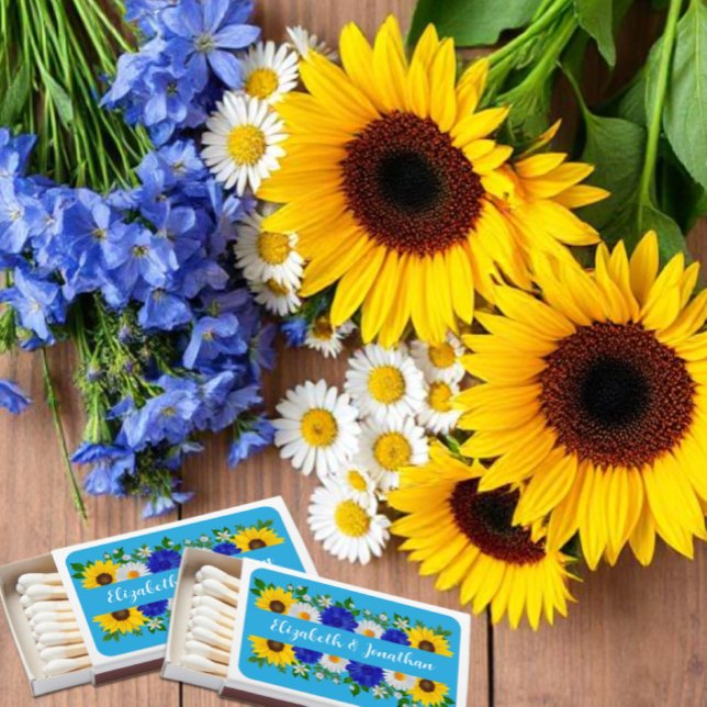 Summer Sky Blue Floral Wedding Matchboxes (Creator Uploaded)