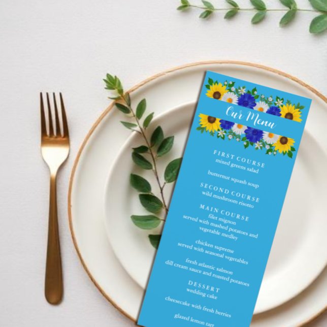 Summer Sky Blue Floral Wedding Menu (Creator Uploaded)