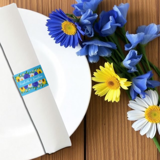 Summer Sky Blue Floral Wedding Napkin Bands (Creator Uploaded)
