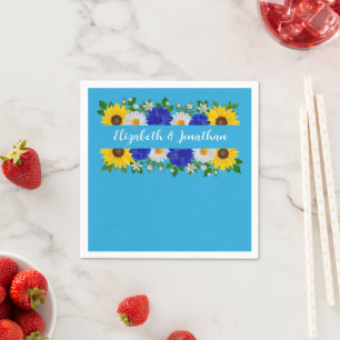 Summer Sky Blue Floral Wedding Napkins