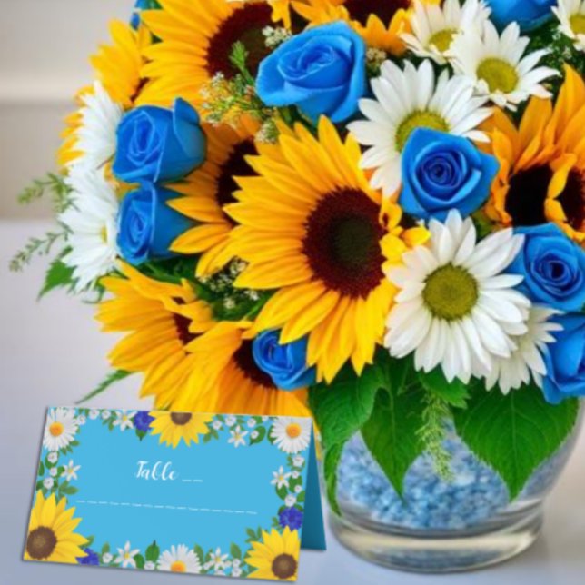 Summer Sky Blue Floral Wedding Place Card (Creator Uploaded)