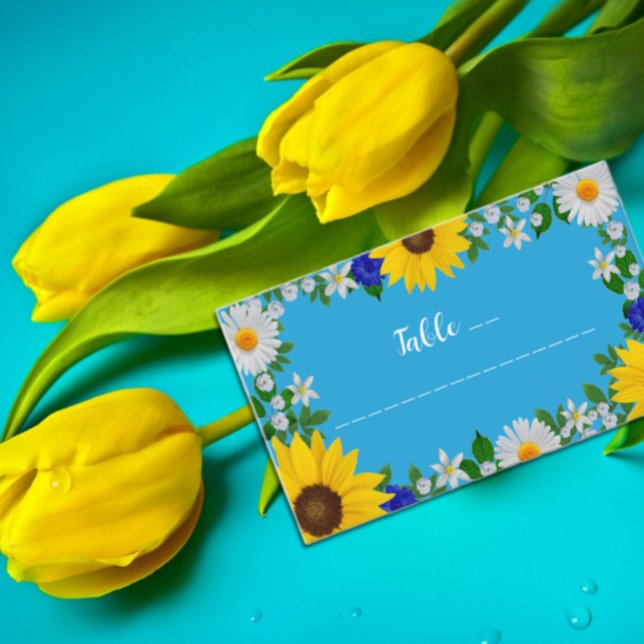 Summer Sky Blue Floral Wedding Place Card (Creator Uploaded)