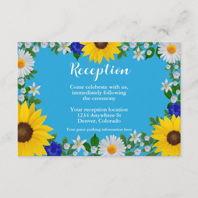 Summer Sky Blue Floral Wedding Reception Enclosure Card (Front)