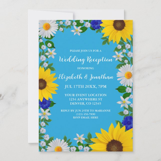 Summer Sky Blue Floral Wedding Reception Invitation (Front)