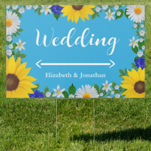 Summer Sky Blue Floral Wedding Sign