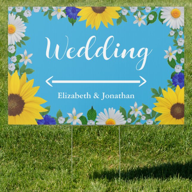 Summer Sky Blue Floral Wedding Sign (Insitu)