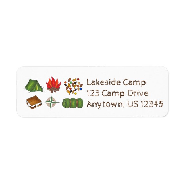Summer Sleepaway Camp Tent Campfire Compass S'more Label (Front)