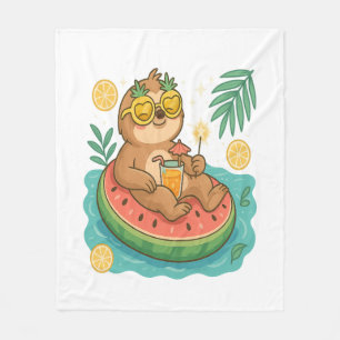 Summer Sloth Pool Float Fleece Blanket