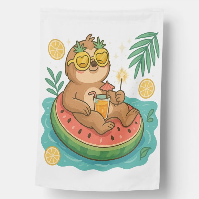 Summer Sloth Pool Float House Flag (Front)