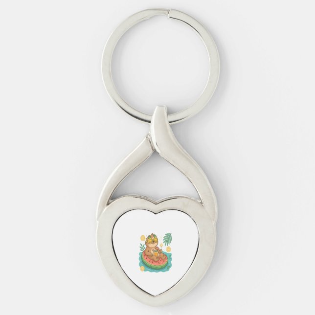 Summer Sloth Pool Float Keychain (Front)